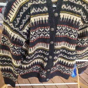 Preowned Handmade 100% wool Black and White button up sweater.